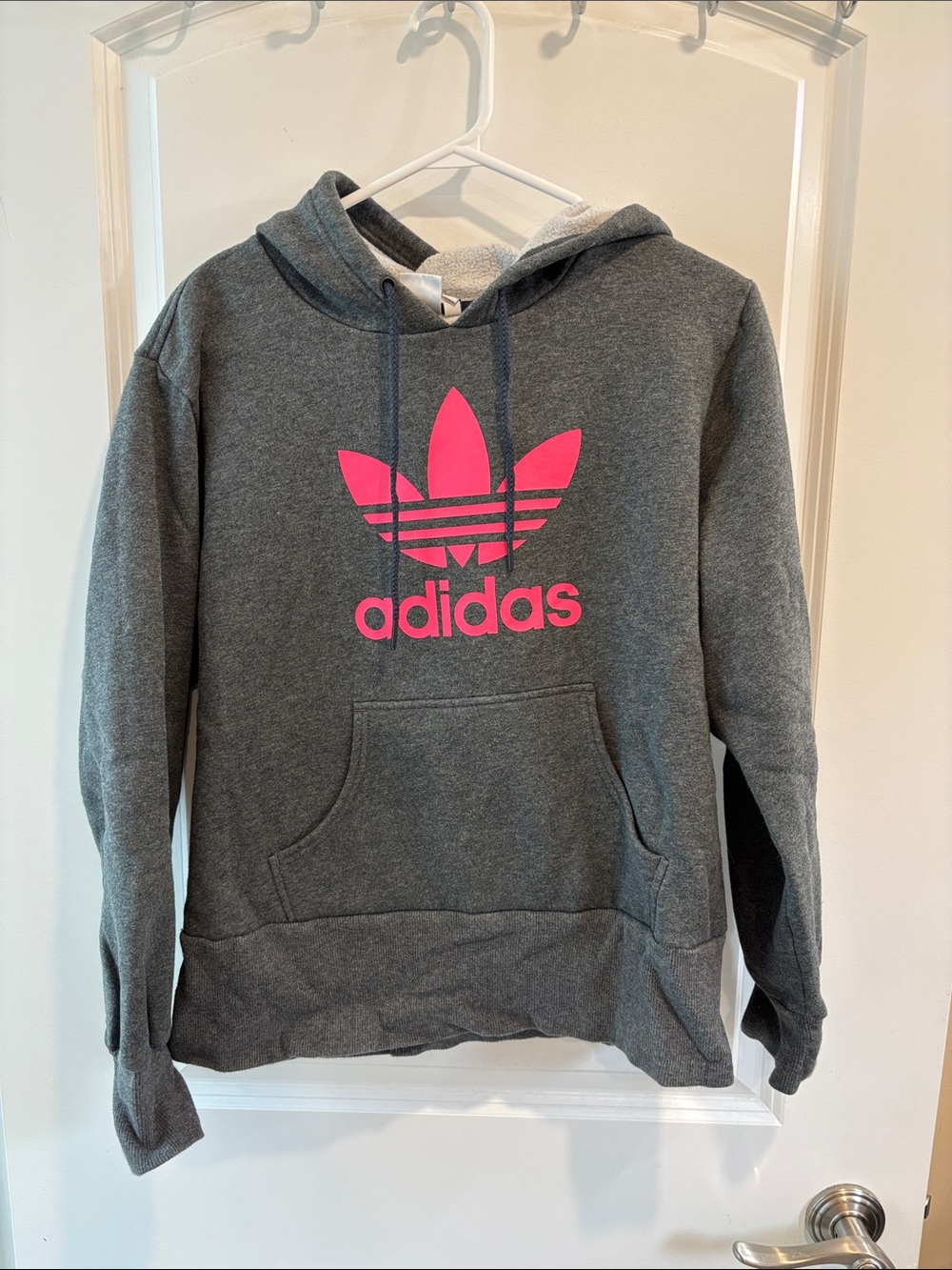 adidas Charcoal Gray Hoodie with Hot Pink Trefoil